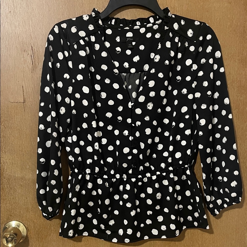 J. Crew Peplum blouse in painted dot satin-backed crepe